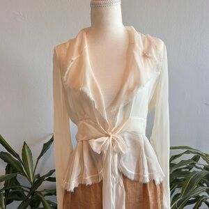 💎 Archival Karl Lagerfeld era Chanel Y2K Sheer Silk Tie-Front Blouse 💎